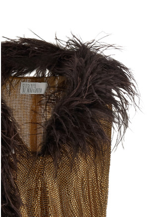Вечерний топ GIUSEPPE DI MORABITO Mesh and feather top (07PFTO427FC1671624) #