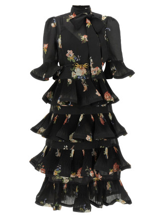 Платье миди ZIMMERMANN Pleated Sleeved dress
