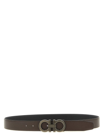 Ремень FERRAGAMO 'Doppio Gancini' (689134NEROHICKORY) #