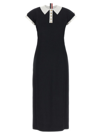 Платье миди THOM BROWNE Polo dress with intarsia and RWB detail