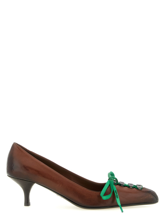 Каблуки средней высоты PRADA Leather pumps with laces (1I612OFA055V69F0324) #1