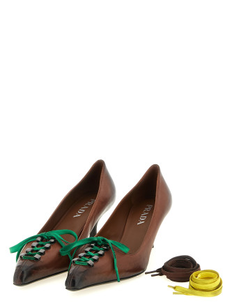 Каблуки средней высоты PRADA Leather pumps with laces (1I612OFA055V69F0324) #