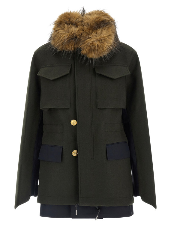 Куртка SACAI Wool coat with fur insert (2608755505) #1