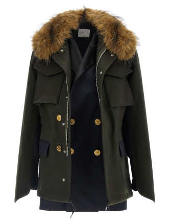 Куртка SACAI Wool coat with fur insert (2608755505) #