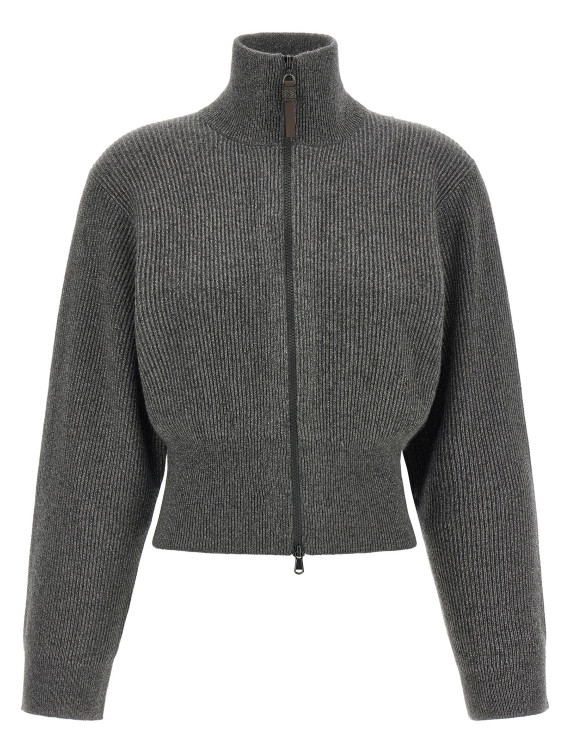 Кардиган BRUNELLO CUCINELLI Ribbed cardigan with leather detail (M1E224716CZN54) #1