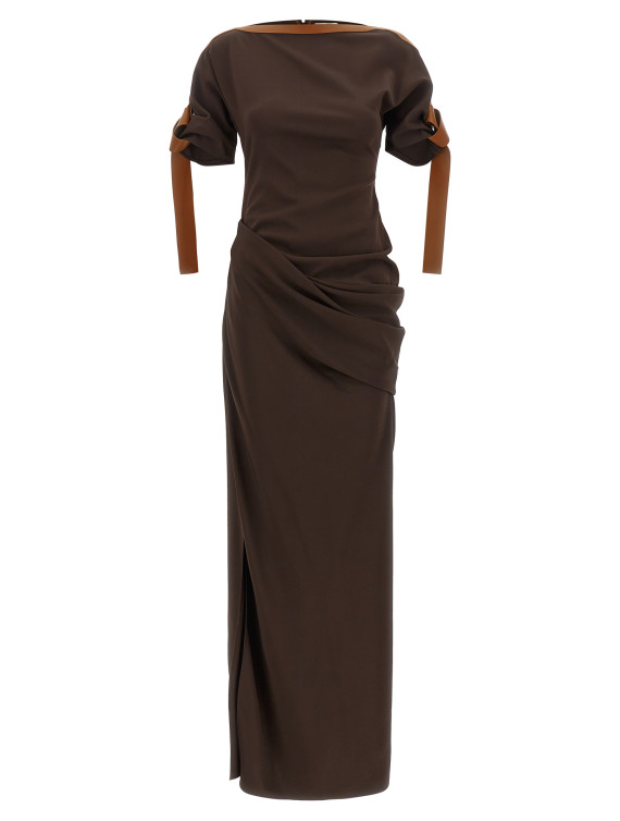 Платье макси FERRAGAMO Dress with leather straps (795757EXPRESSO) #1