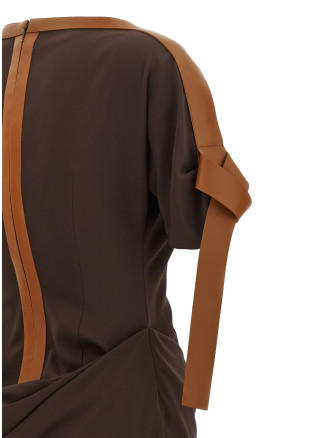 Платье макси FERRAGAMO Dress with leather straps (795757EXPRESSO) #