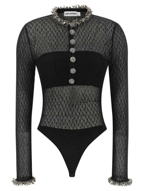 Вечерний топ SELF PORTRAIT Openwork knitted bodysuit (AW26113BSBBLACK) #1