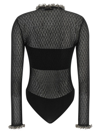Вечерний топ SELF PORTRAIT Openwork knitted bodysuit (AW26113BSBBLACK) #