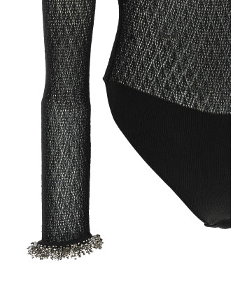 Вечерний топ SELF PORTRAIT Openwork knitted bodysuit (AW26113BSBBLACK) #