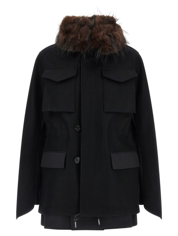 Верхняя одежда SACAI Wool coat with fur insert (2608755001) #1