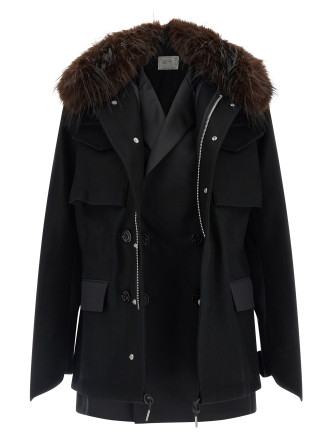 Верхняя одежда SACAI Wool coat with fur insert (2608755001) #