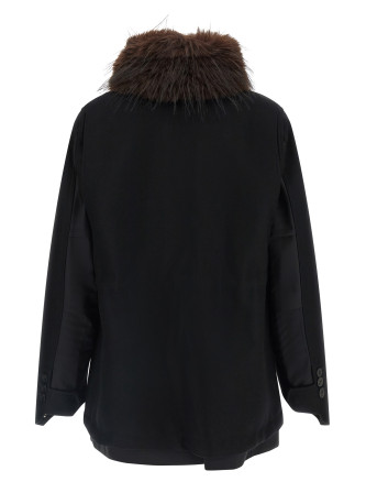 Верхняя одежда SACAI Wool coat with fur insert (2608755001) #