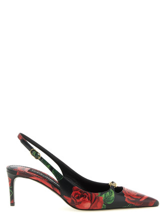 Каблуки средней высоты DOLCE & GABBANA Rose print slingbacks