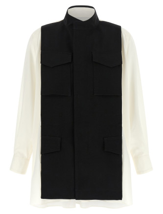 Рубашка SACAI Hybrid shirt with front panel model.