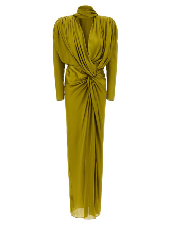 Draped silk dress with knot
