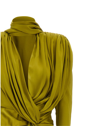 Платье макси BALMAIN Draped silk dress with knot (DR0000000114A50) #