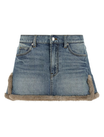 Мини-юбка DENIM X ALEXANDER WANG Denim skirt with fur hem