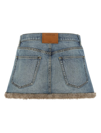Мини-юбка DENIM X ALEXANDER WANG Denim skirt with fur hem (4DC4265906427E) #