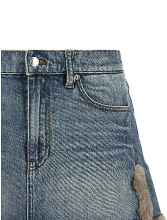 Мини-юбка DENIM X ALEXANDER WANG Denim skirt with fur hem (4DC4265906427E) #