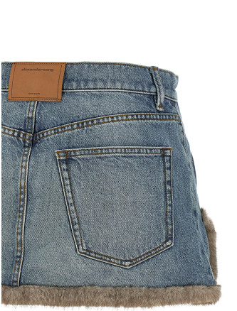 Мини-юбка DENIM X ALEXANDER WANG Denim skirt with fur hem (4DC4265906427E) #