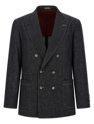 Пиджак BRUNELLO CUCINELLI Double-breasted denim blazer