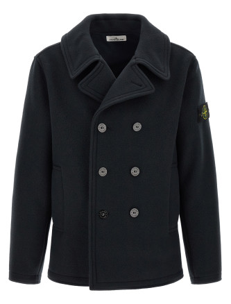 Куртка STONE ISLAND Double-breasted coat with logo badge