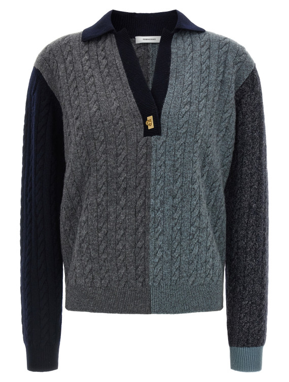 Свитер FERRAGAMO Color block braid sweater (798111GRIGIOMNAVYSEAGLAS) #1
