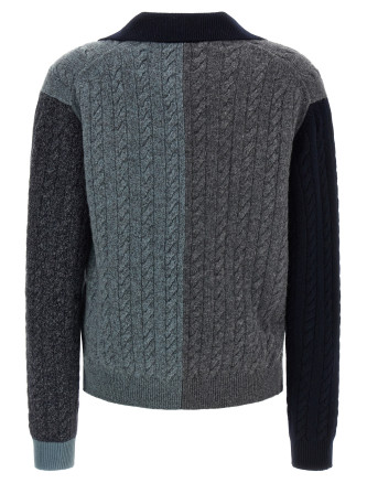 Свитер FERRAGAMO Color block braid sweater (798111GRIGIOMNAVYSEAGLAS) #