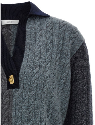 Свитер FERRAGAMO Color block braid sweater (798111GRIGIOMNAVYSEAGLAS) #