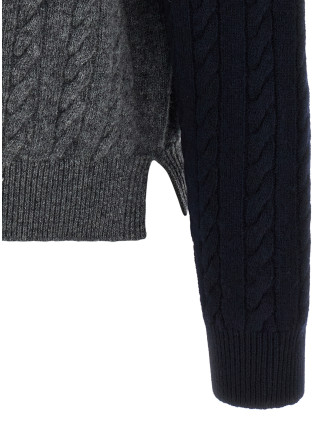 Свитер FERRAGAMO Color block braid sweater (798111GRIGIOMNAVYSEAGLAS) #