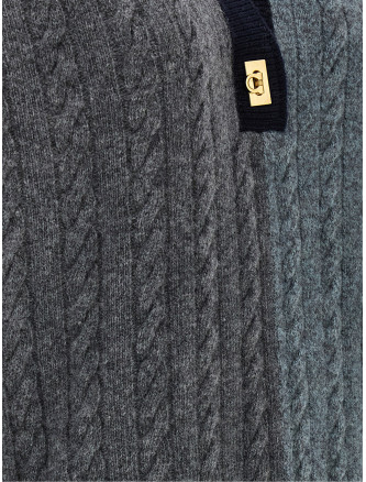 Свитер FERRAGAMO Color block braid sweater (798111GRIGIOMNAVYSEAGLAS) #