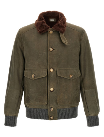 Куртка BRUNELLO CUCINELLI Waxed shearling bomber jacket