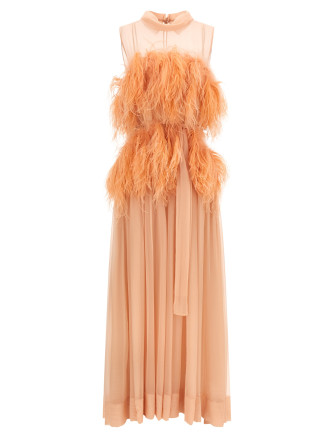Платье макси ALBERTA FERRETTI Chiffon and feather dress