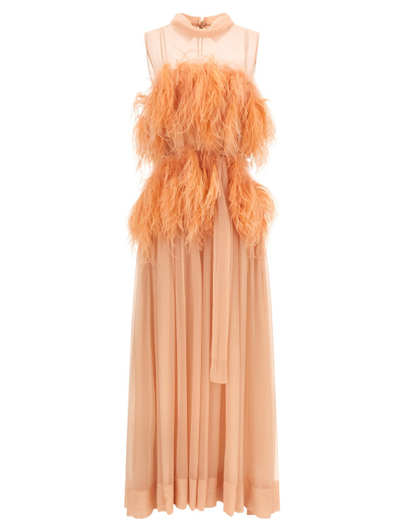 Платье макси ALBERTA FERRETTI Chiffon and feather dress (A042051150166) #1