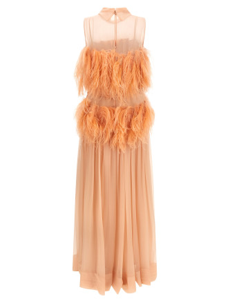 Платье макси ALBERTA FERRETTI Chiffon and feather dress (A042051150166) #