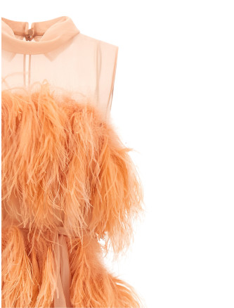 Платье макси ALBERTA FERRETTI Chiffon and feather dress (A042051150166) #