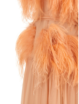 Платье макси ALBERTA FERRETTI Chiffon and feather dress (A042051150166) #