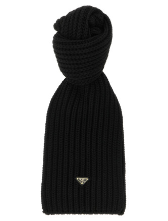 Шарф PRADA Ribbed wool scarf with logo