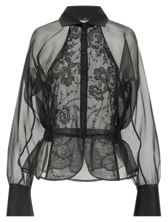 Рубашка ERMANNO SCERVINO Silk and lace shirt