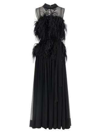 Платье макси ALBERTA FERRETTI Chiffon and feather dress