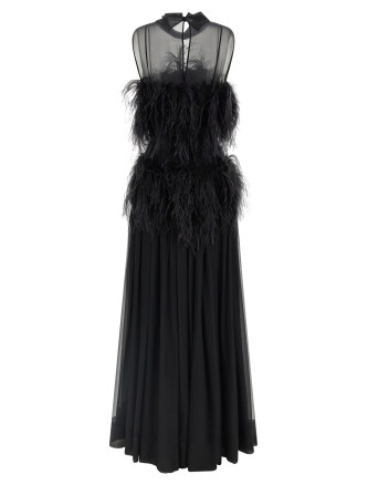 Платье макси ALBERTA FERRETTI Chiffon and feather dress (A042051150555) #