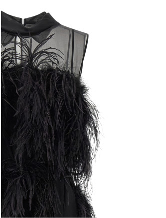 Платье макси ALBERTA FERRETTI Chiffon and feather dress (A042051150555) #