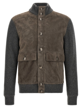 Куртка BRUNELLO CUCINELLI Suede and wool jacket