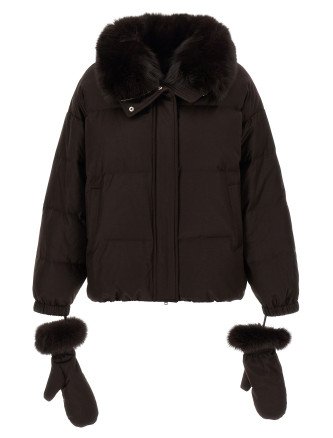 Пуховик YVES SALOMON Flannel down jacket with mittens