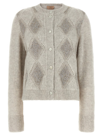 Jacquard diamond cardigan