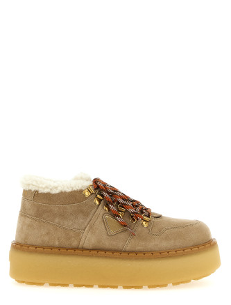 Ботильоны PRADA Lace-up ankle boots with shearling