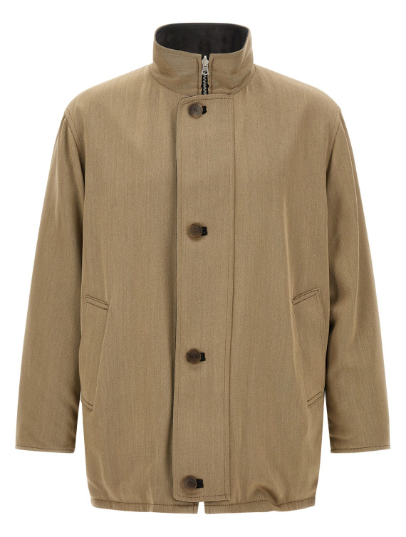 Куртка AURALEE Wool and leather reversible jacket (A26AC01ANKHAKIBEIGECHAMBRAYBLACK) #1