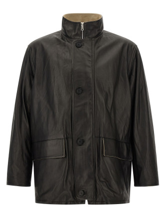 Куртка AURALEE Wool and leather reversible jacket (A26AC01ANKHAKIBEIGECHAMBRAYBLACK) #
