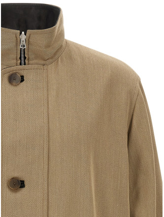 Куртка AURALEE Wool and leather reversible jacket (A26AC01ANKHAKIBEIGECHAMBRAYBLACK) #